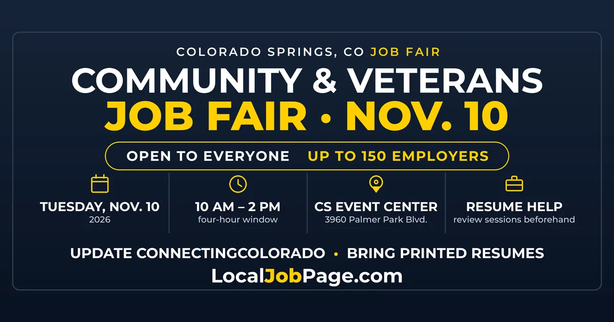 Colorado Springs Community & Veterans Job Fair Nov. 10: Up to 150 Employers