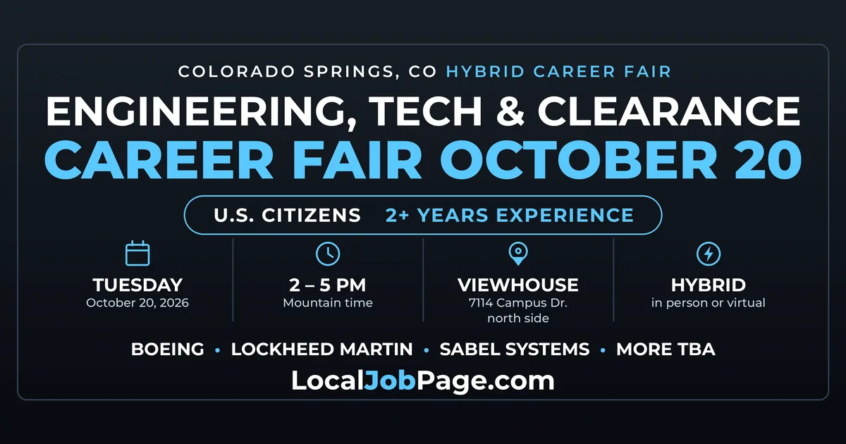 Colorado Springs Engineering & Security Clearance Career Fair Oct. 20 at ViewHouse