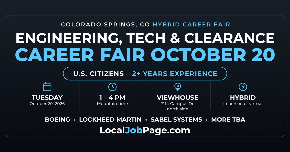 Colorado Springs Engineering & Security Clearance Career Fair Oct. 20 at ViewHouse