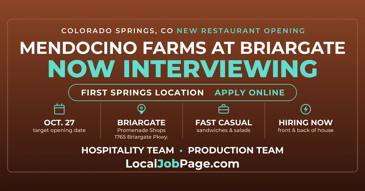 Mendocino Farms Hiring for First Colorado Springs Restaurant at Briargate